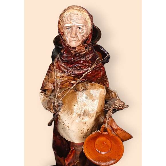 Vintage PAIR Mexican Paper Mache Figurines Man & Woman Farmer Folk Art 13" Tall - Picture 4 of 5